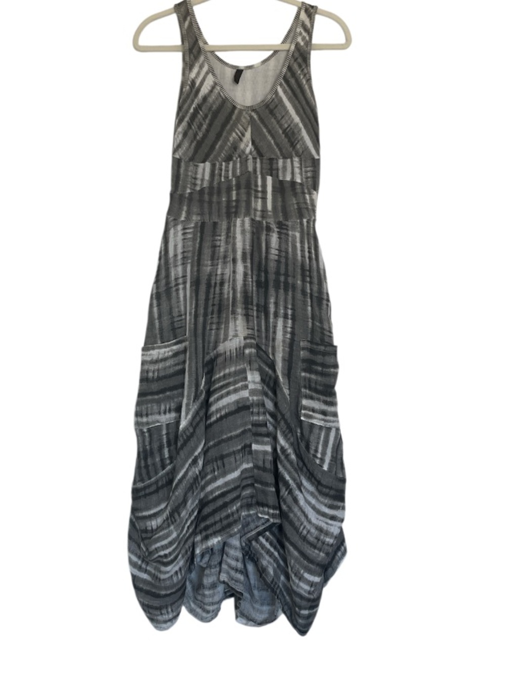 Inizio Linen Lagenlook Lantern Shape White/Gray Tank Dress Size Medium